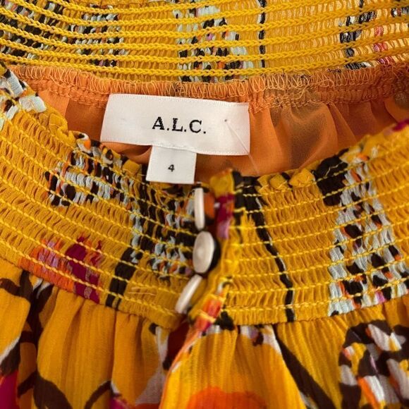 A.L.C Hayley silk top in yellow multi color  size 4 NWT - Picture 3 of 7